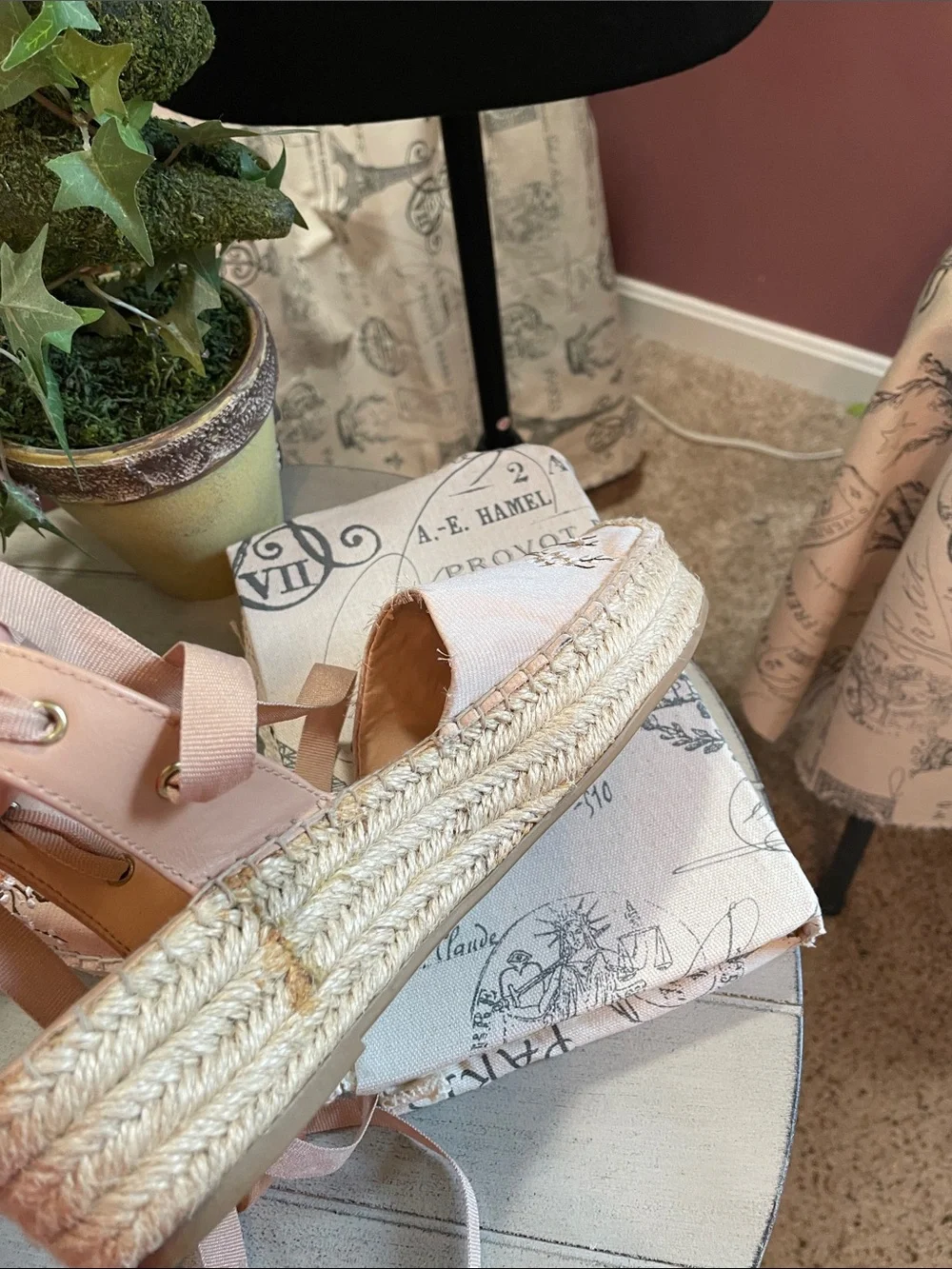 Nanette Lepore Blush Pink Embroidered Espadrille Lace-Up Flats